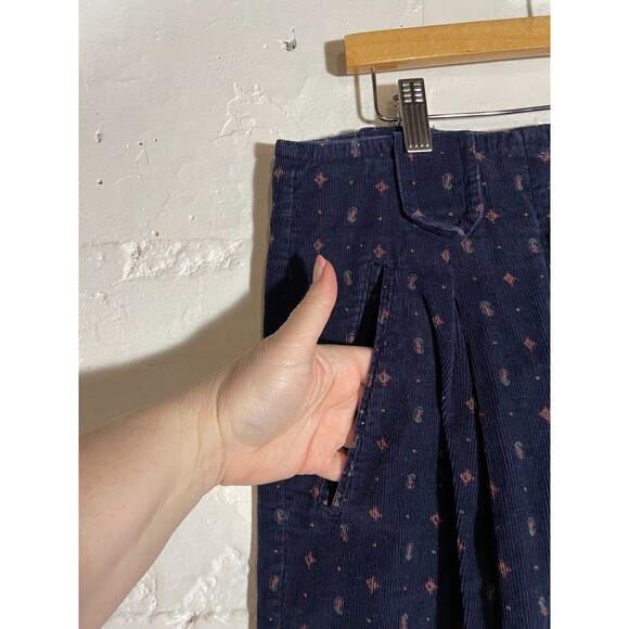 Vintage Corduroy Pants Navy Red Print High Waist Button Leg 80s 90s Boho 29x28 - Picture 6 of 16